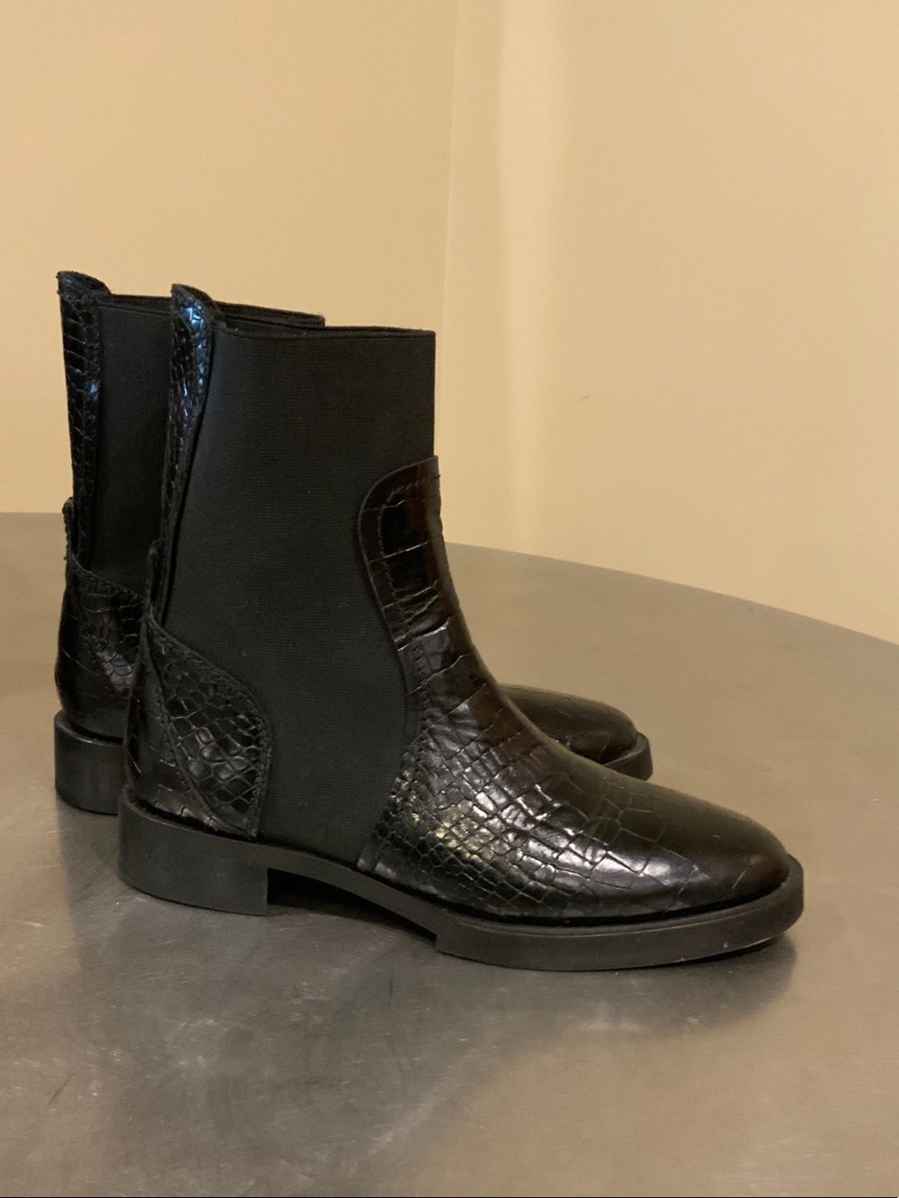 Women's Black Croc-Embossed Chelsea Ankle Boots